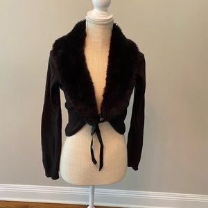 Cardigan sweater with detachable faux fur collar. Bought at Macy’s